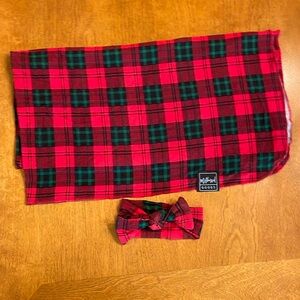 Milkmaid Goods Christmas Plaid Swaddle Blanket and Headband